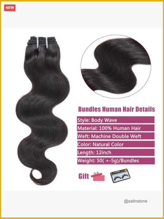 Body Wave Human Hair Bundles 12 Inch 4 Bundles 12A Unprocessed Brazilian Virgin